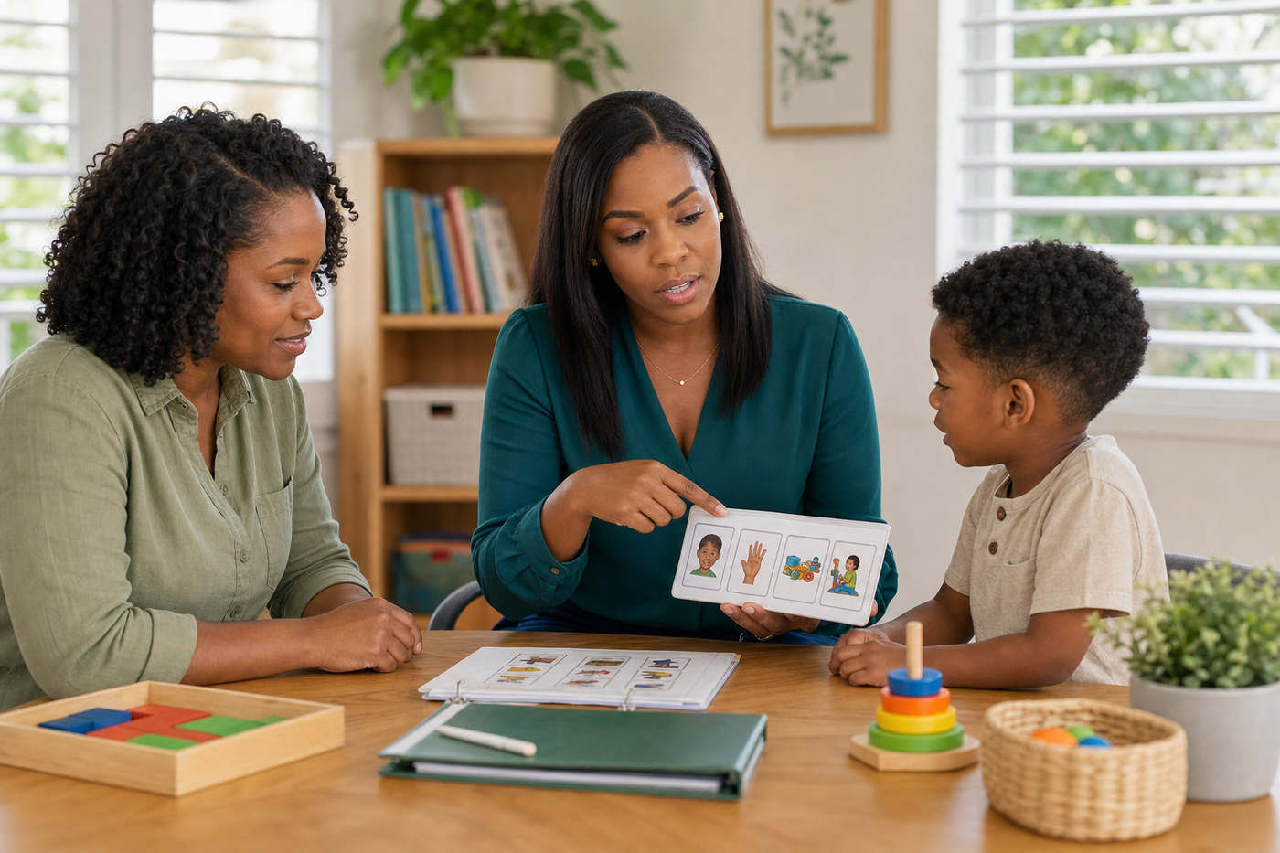 Rashene Salmon coaching a mother and child with visual supports